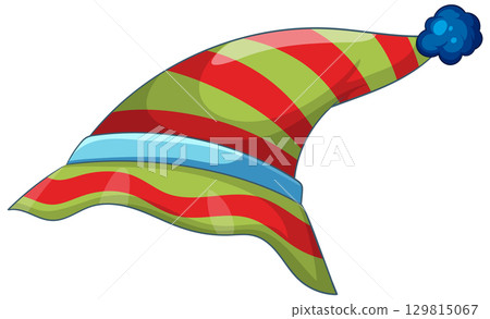 Colorful Striped Clown Hat with Blue Pom-Pom 129815067