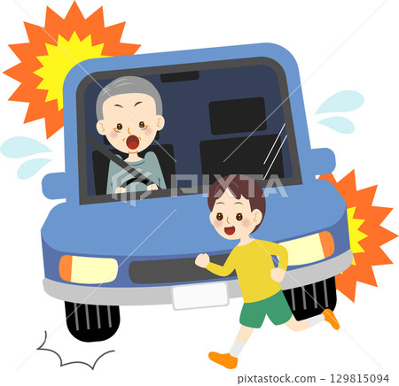 小心跳到街上的人、汽車、老人、孩子 小心跳到街上的人、汽車、老人、孩子 129815094