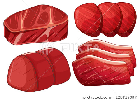 Assorted Raw Beef Cuts Vector Illustration 129815097