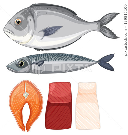 Whole Fish and Fillet Cuts Vector Illustration-插圖素材 [129815100] - PIXTA圖庫