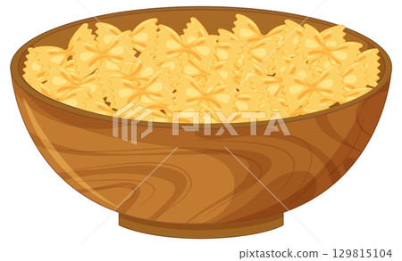 Bowl of Farfalle Pasta in Wooden Dish 129815104
