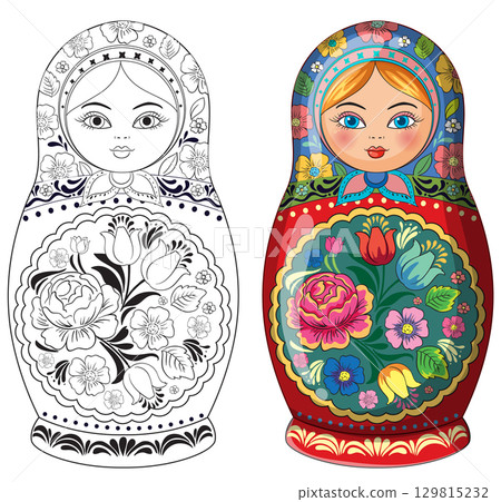 Traditional Russian Matryoshka Doll Vector Illustration 129815232