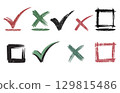 A collection of black and red signs with a red and green marker on it 129815486