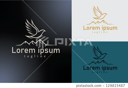 Minimalist Bird and Mountain Logo Modern Symbol for Nature, Travel, or Adventure Branding 129815487