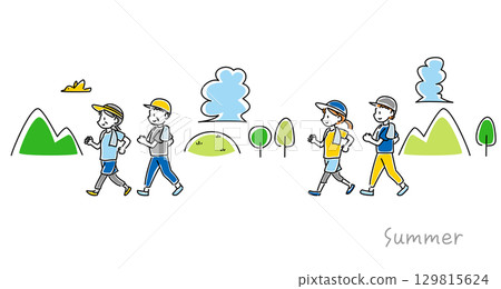 Vector illustration of men and women walking in summer 129815624