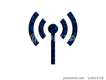 Blue Wi-Fi logo mark radio wave antenna illustration icon pictogram 129815728