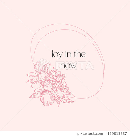 Round frame with peony in pink. 129815887