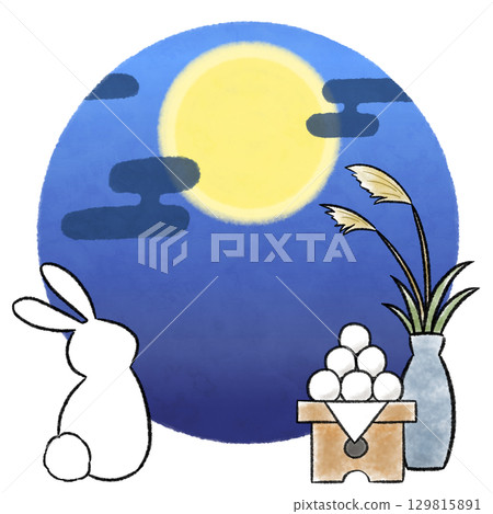 Watercolor illustration of a moon viewing party 129815891