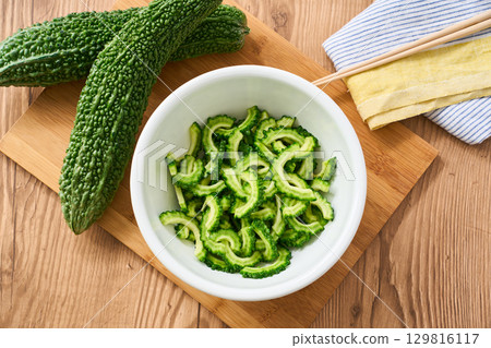 Cut bitter melon in a bowl | Cooking process and preparation image Cut bitter melon in a bowl | Cooking process and preparation image 129816117