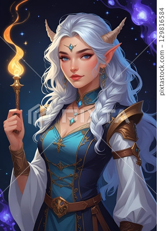 幻想TRPG角色、女性惡魔魔術師的肖像插圖 129816584