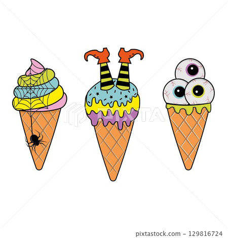 Spooky ice cream vector clip-art set isolated on white. Halloween ice cream illustration Spooky ice cream vector clip-art set isolated on white. Halloween ice cream illustration 129816724