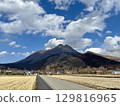 Winter countryside view of Mount Yufu and rice fields, Yufuin, Oita Prefecture 129816965