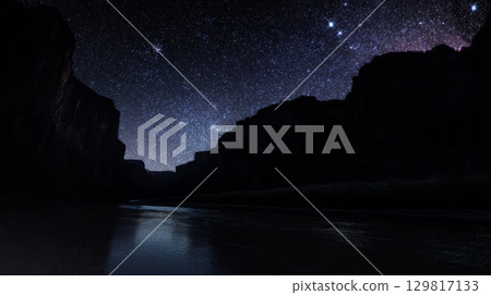 Beautiful starry sky and mountain stream 129817133
