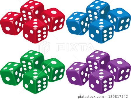 Set of stacked dice, white balls 129817342