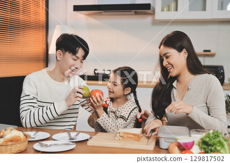 Family spends their free time together 129817502