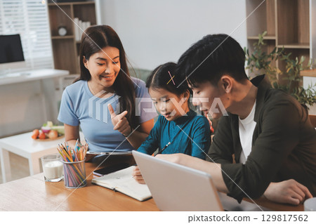 Family spends their free time together 129817562