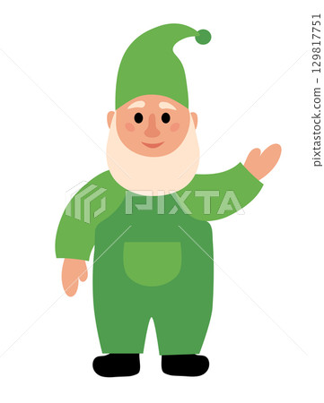 Green Garden Gnome. Vector flat illustration. Green Garden Gnome. Vector flat illustration. 129817751