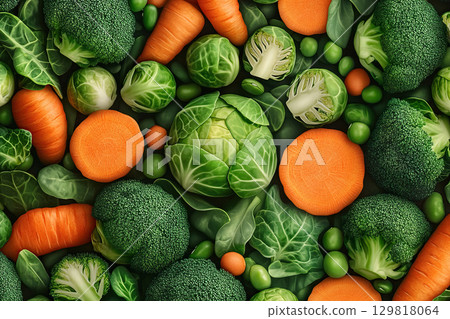 Mix of fresh vegetables. Banner of healthy and wholesome food. Broccoli and carrots. Mix of fresh vegetables. Banner of healthy and wholesome food. Broccoli and carrots. 129818064