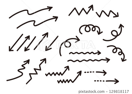 Vector hand-drawn arrow icon set in black and white 129818117