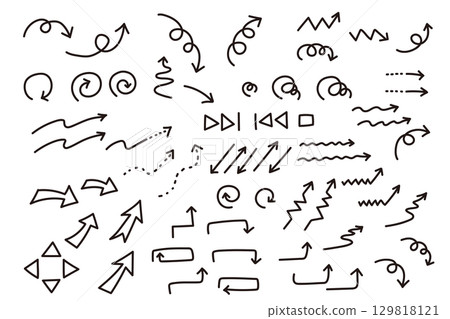 向量手繪箭頭圖示設定為黑白 129818121