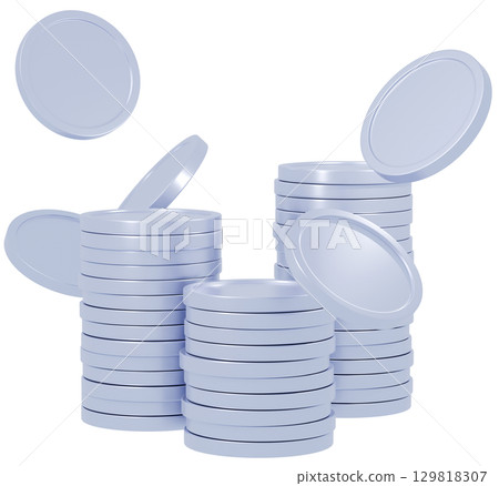 3D Stacked Coins Silver 129818307
