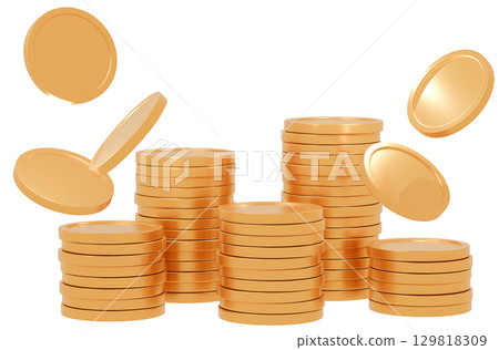 3D Stacked Coins Gold 129818309