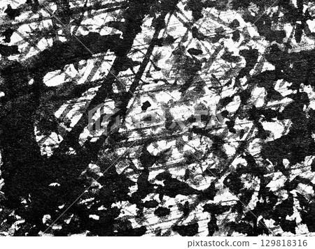 Abstract black and white artwork featuring intricate patterns and textures created with dynamic strokes and markings 129818316