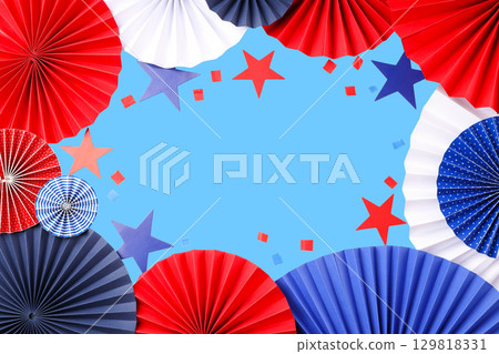 Vibrant paper decorations adorn a blue background for Labor Day 129818331
