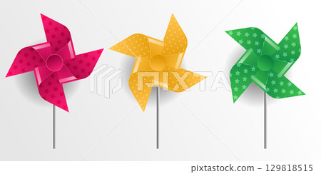 Summer toy pinwheel isolated vector illustration colorful spinning paper fan windmill rainbow design child game symbol whirligig playful concept background childhood breeze flower set Summer toy pinwheel isolated vector illustration colorful spinning paper fan windmill rainbow design child game symbol whirligig playful concept background childhood breeze flower set 129818515