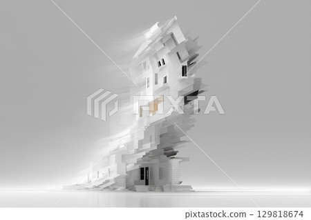 Image of a building shaking during an earthquake (3D) 129818674