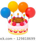 Birthday cake and balloons 129818699