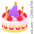 Birthday cake with number 4 129818704