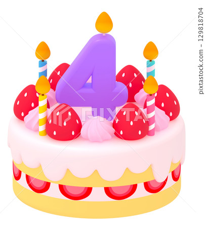 Birthday cake with number 4 129818704