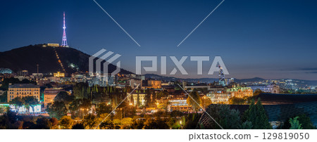 Night Cityscape panoramic view of Tbilisi, the capital of Georgia 129819050