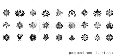 Flower icons set. Isolated elements for design. Vector graphics. Flower icons set. Isolated elements for design. Vector graphics. 129819095