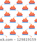 Seamless Pattern. Red Traveling with Ship and Wave in the Ocean Sea. Vector flat illustration. 129819159