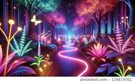 Enchanted fairytale neon forest 129819302