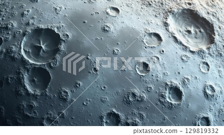 Cratered lunar surface reveals diverse geological features and intricate texture, illuminated by sunlight. This view highlights the beauty and complexity of the moon's terrain Cratered lunar surface reveals diverse geological features and intricate texture, illuminated by sunlight. This view highlights the beauty and complexity of the moon's terrain 129819332