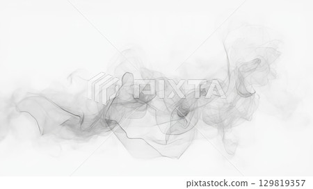 Elegant black smoke forms delicate patterns against a plain background, conveying a feeling of fluidity and abstract beauty in a serene atmosphere 129819357