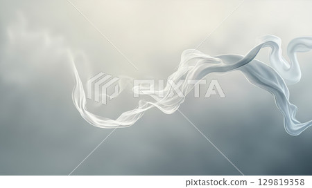 Wisps of delicate white smoke dance elegantly against a muted gray backdrop, forming abstract shapes that evoke a sense of calm and serenity in the viewer 129819358
