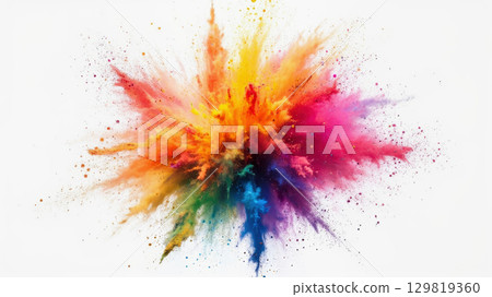 A vivid burst of colors emerges, blending yellow, red, blue, and pink in an artistic explosion that captivates the viewer with its dynamic energy and creativity A vivid burst of colors emerges, blending yellow, red, blue, and pink in an artistic explosion that captivates the viewer with its dynamic energy and creativity 129819360