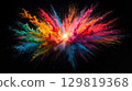 Bright colors burst out in a dynamic display, filling the dark background with a vivid explosion of powders. This looks like a lively celebration, capturing the joy of festivities 129819368