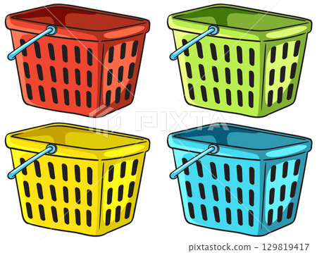 Colorful Shopping Baskets Vector Illustration Set Colorful Shopping Baskets Vector Illustration Set 129819417