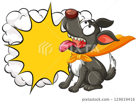 Cartoon Superhero Dog with Speech Bubble 129819418