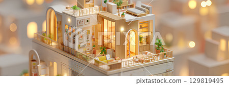 Small wooden house architectural model 129819495