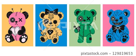 Halloween Plush Bear Characters with Stitches and Buttons Halloween Plush Bear Characters with Stitches and Buttons 129819653