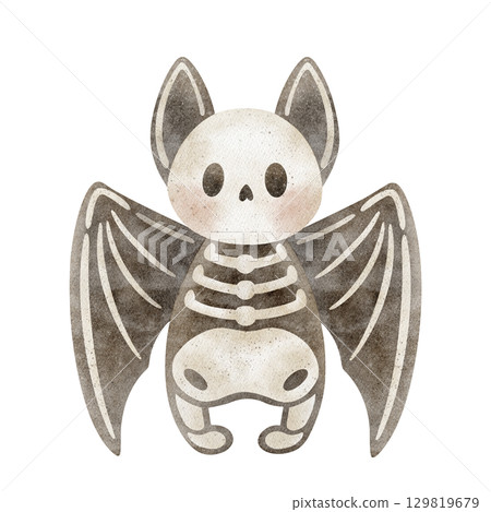Skeleton bat, cute animal skull bones. Watercolor mouse illustration in children's style, hand drawn on isolated background for design postcard poster Halloween party label invitation holiday clothing 129819679
