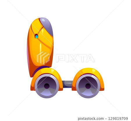 Robot font, cyborg machine gear on wheels for robotic mechanism typeface, cartoon vector type. Robot font of transformer droid or robotic gear on wheels for cyborg engineering typeface or type letters 129819709