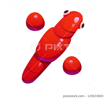 Playful red cartoon funny worm in shape of a percent sign with round glossy dots. Kids animal alphabet symbol, funny zoo mascot font, children typeface, cute character type. abc for children education 129819803