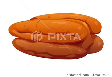 Cartoon raw ripe pecan nut. Isolated vector nutritious, organic kernel, healthy food, natural peeled grain. Tropical plant, culinary and baking ingredient with a rich brown hue and glossy texture Cartoon raw ripe pecan nut. Isolated vector nutritious, organic kernel, healthy food, natural peeled grain. Tropical plant, culinary and baking ingredient with a rich brown hue and glossy texture 129819808
